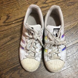 Adidas Kids White Sneakers with Rainbow Stripes